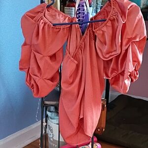 Forever 21 Orange Puff Sleeve Ruffled Blouse